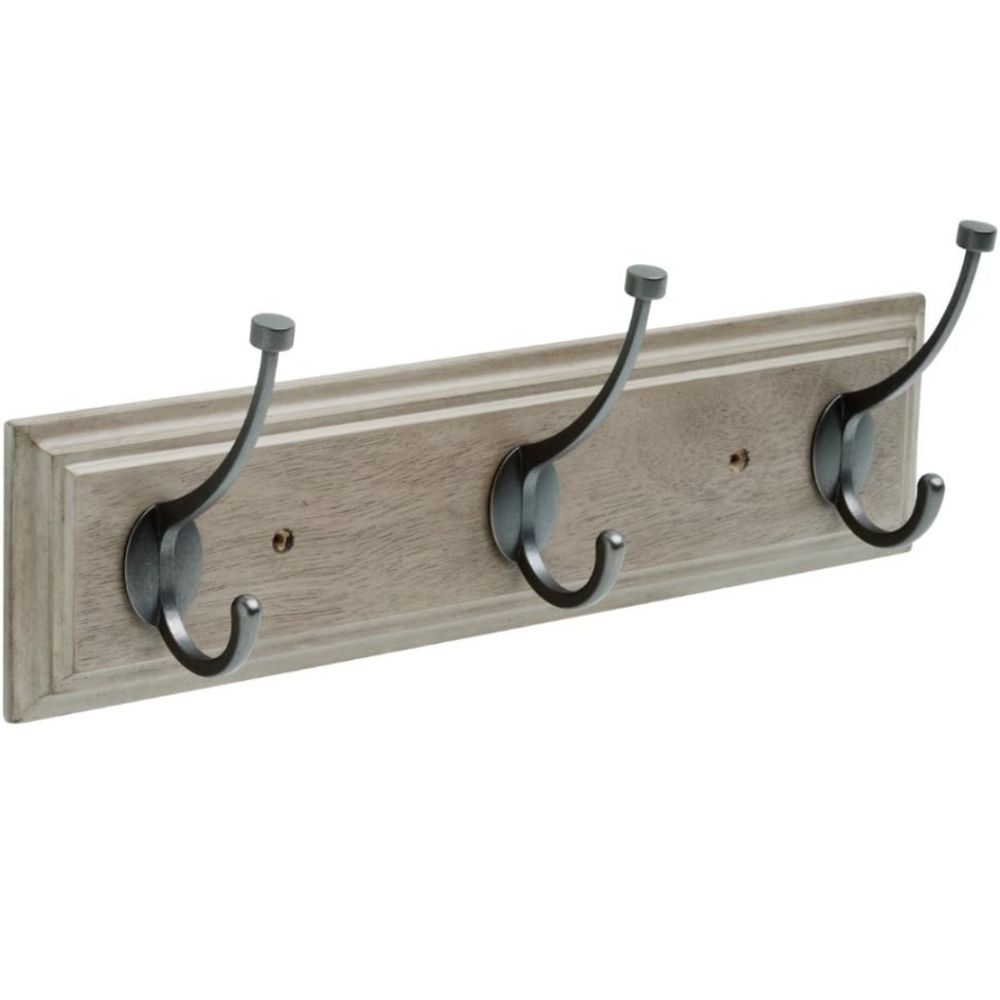 Franklin Brass 16" 3-Hook Rail/Rack- Driftwood Gray and Soft Iron